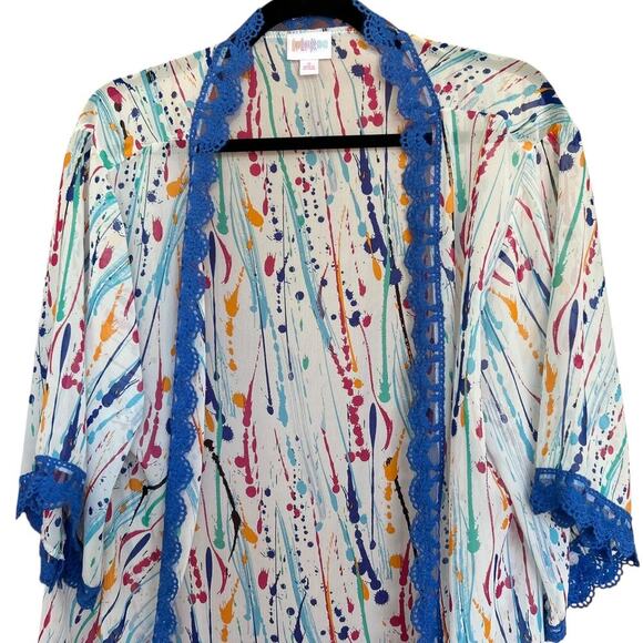 LulaRoe Women's Chloe Cascading Colorful Kimono Size Small Lace Detail - Picture 3 of 6